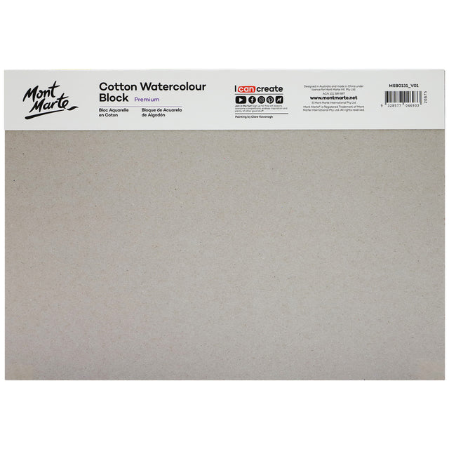 Cotton Watercolour Paper Block 300gsm A4 12 Sheet - Mont Marte
