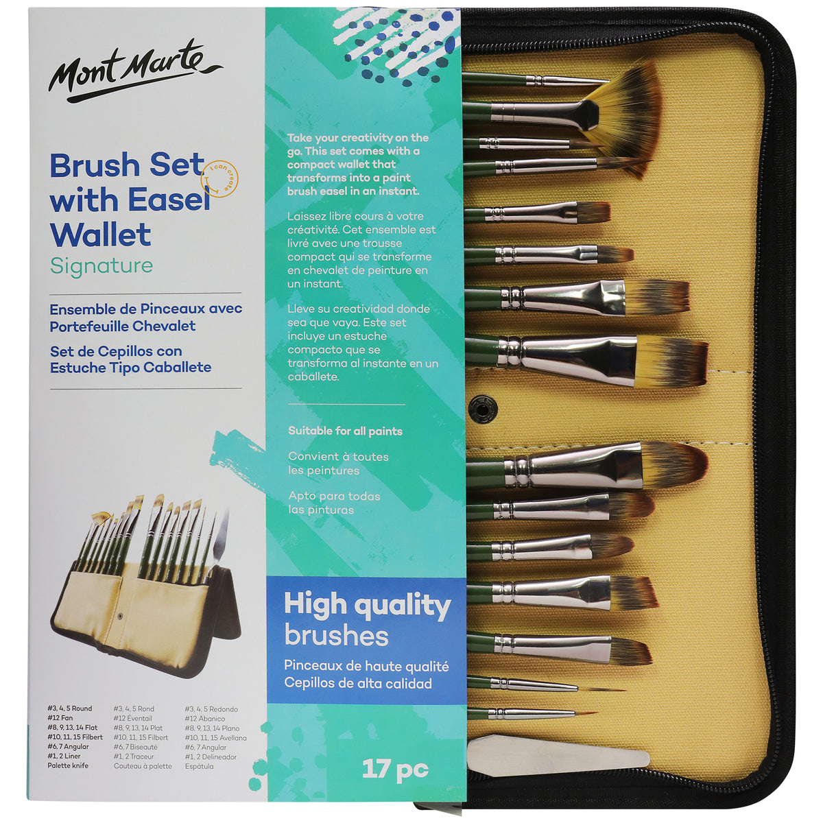 17 Piece Brush Set with Easel Wallet - Assorted - Mont Marte