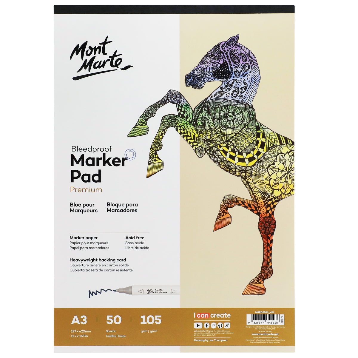 Mont Marte Bleedproof Marker Pad 105gsm A3 50 Sheets - Mont Marte
