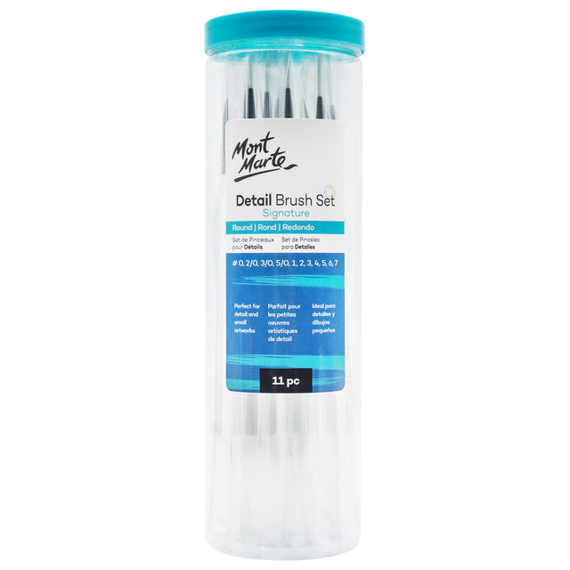 11 Piece Detail Brush Set with Storage Container - Taklon - Mont Marte