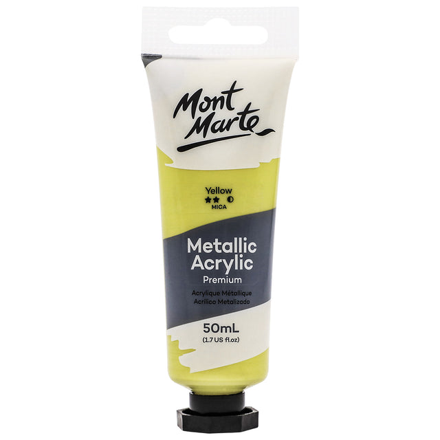 Metallic Acrylic Paint Premium 50ml Tube - Yellow - Mont Marte