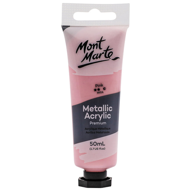 Metallic Acrylic Paint Premium 50ml Tube - Pink - Mont Marte