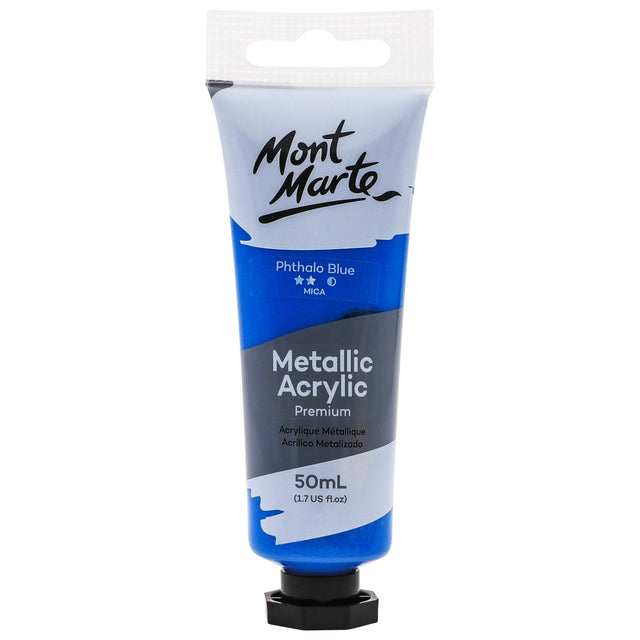 Premium Metallic Acrylic Paint 50ml Tube - Phthalo Blue - Mont Marte