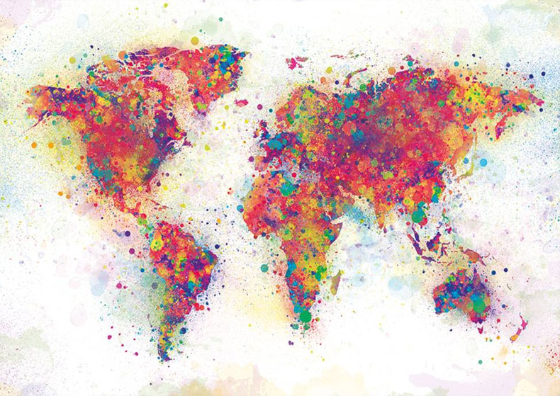 Watercolour World Map - Red Dot.