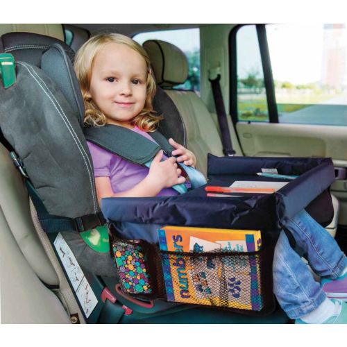 Joy Depot Kids Travel Play Tray Dinosaur Water-Proof Baby Toddler Car Seat Travel Tray Drawing Snack Play Trays with Mesh Pockets for Car Stroller Plane 