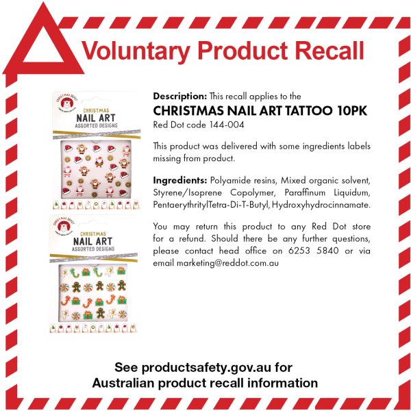 185801 CHRISTMAS NAIL TRANSFERS 10PK - RECALL